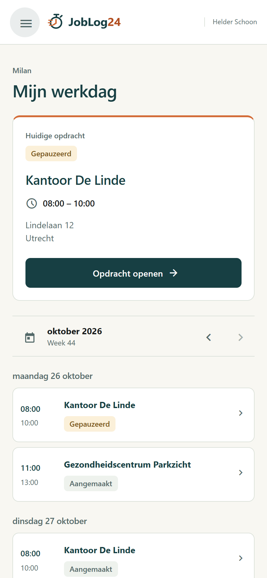 Mijn werkdag en rooster
