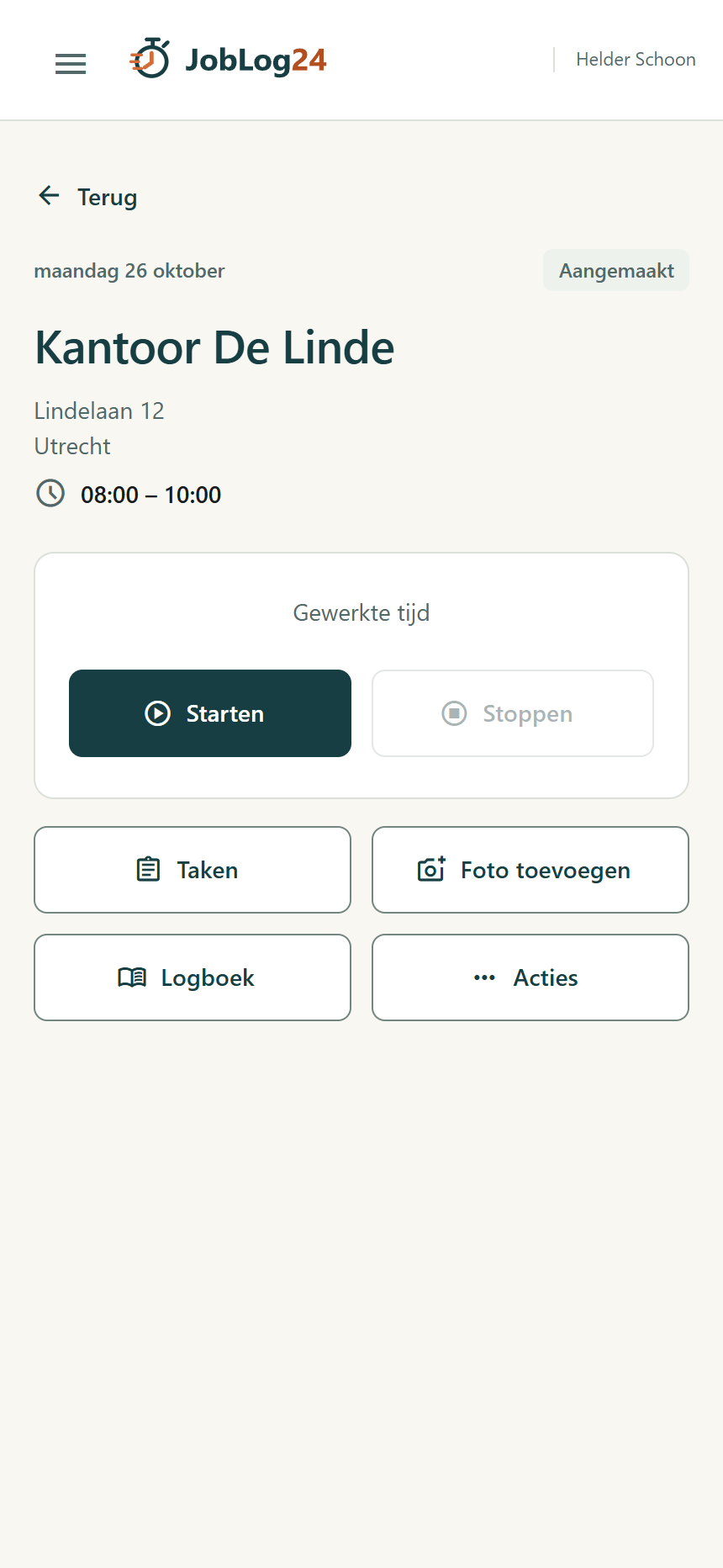 Werkbon en directe acties