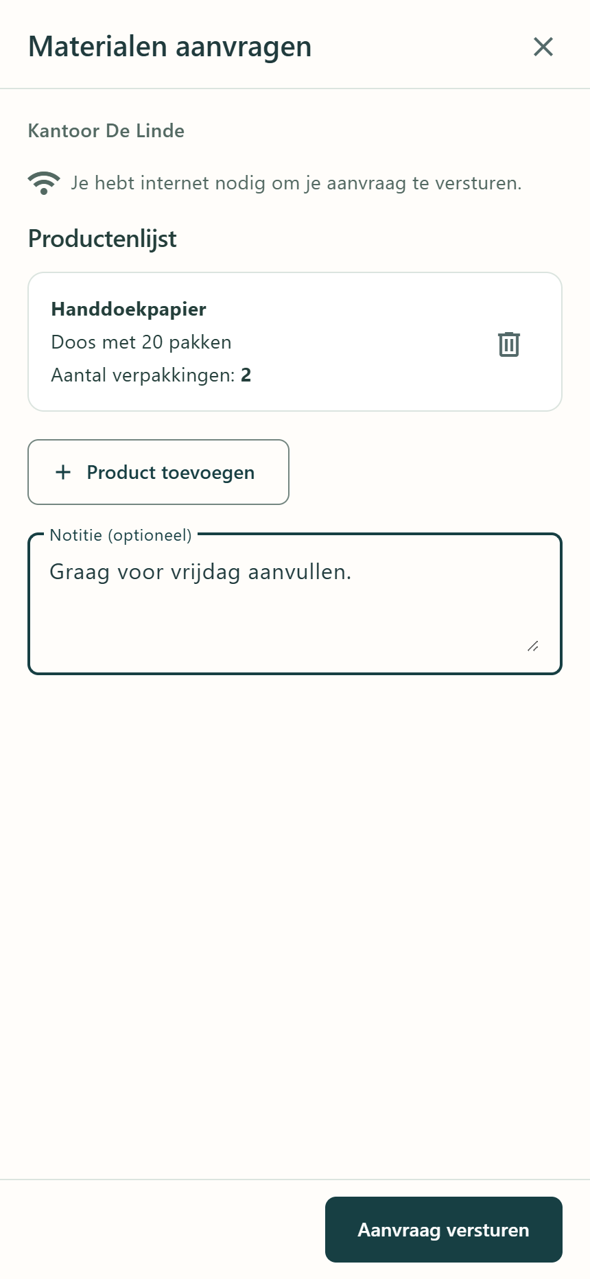 Artikelen en aantallen aanvragen