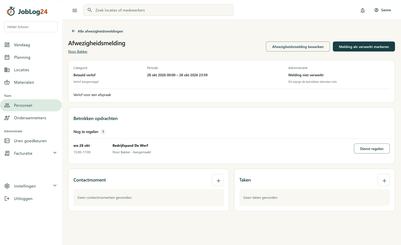 Afwezigheid en betrokken diensten